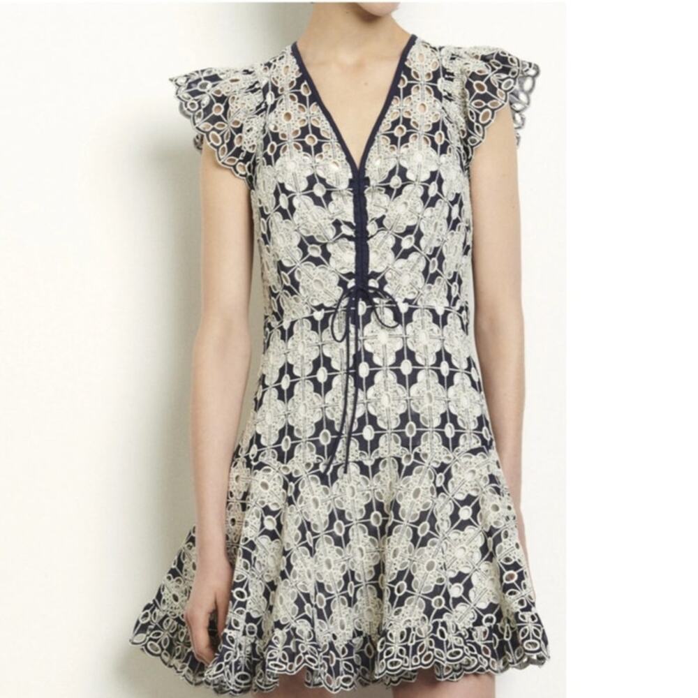 SANDRO Short broderie anglaise dress Navy Women’s